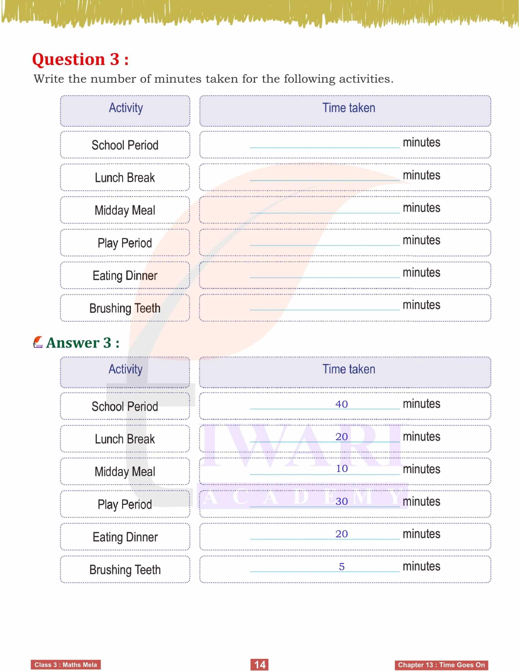 Class 3 Maths Mela Chapter 13 Match the following