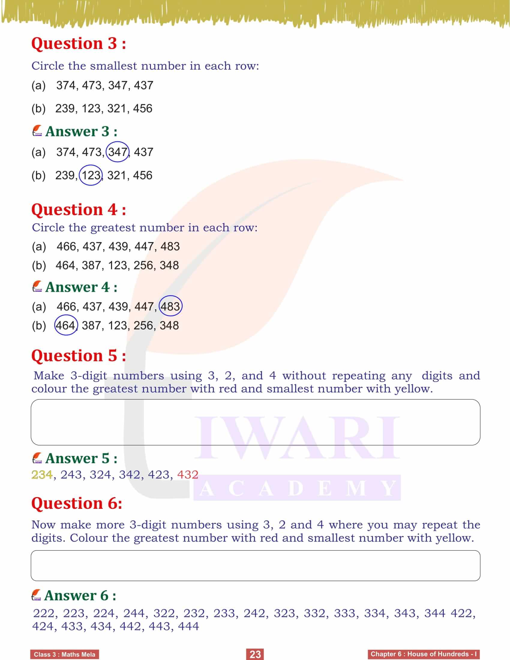 Class 3 Maths Mela Chapter 6 Answer