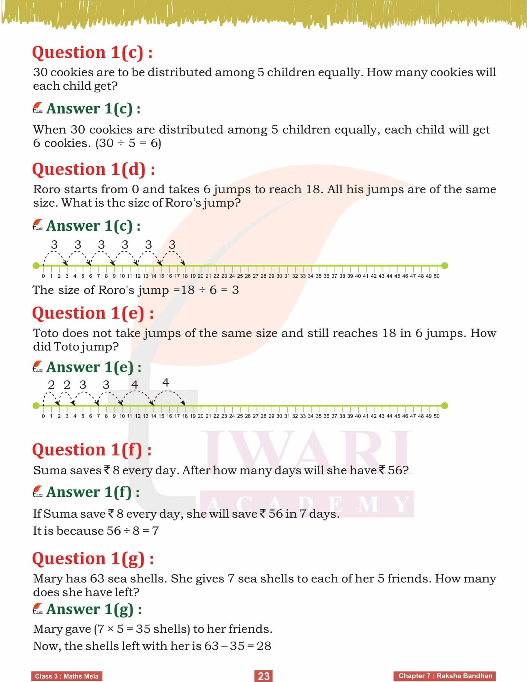 Exercises of Class 3 Maths Mela Chapter 7 Raksha Bandhan