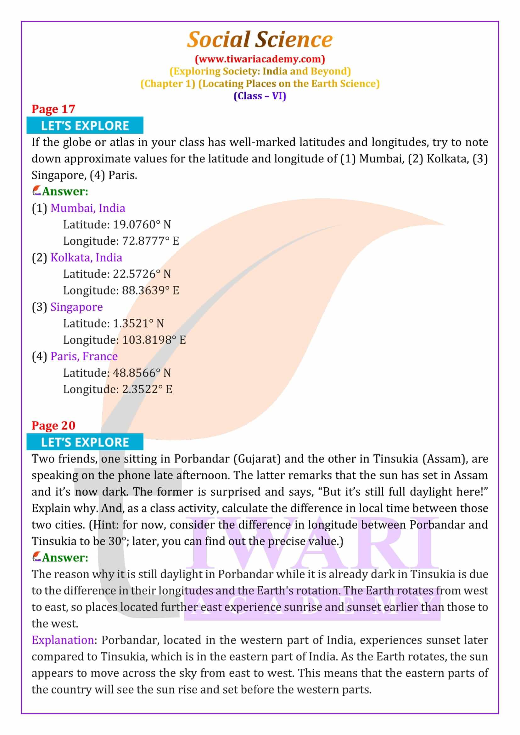 Class 6 Social Science Chapter 1 Solutions