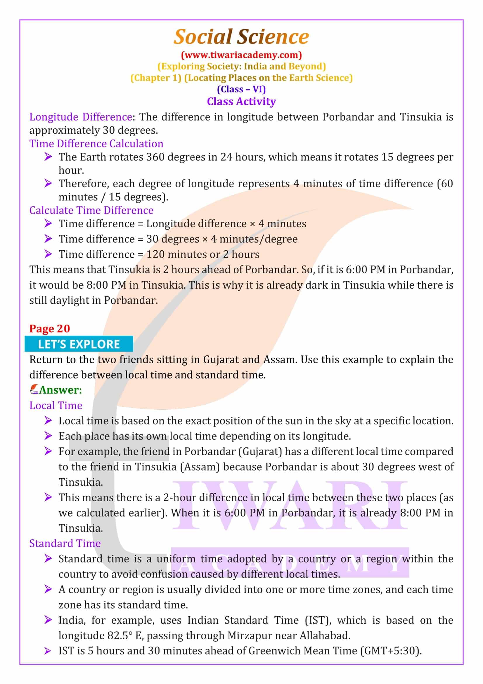 Class 6 Social Science Chapter 1 Exercises Answers