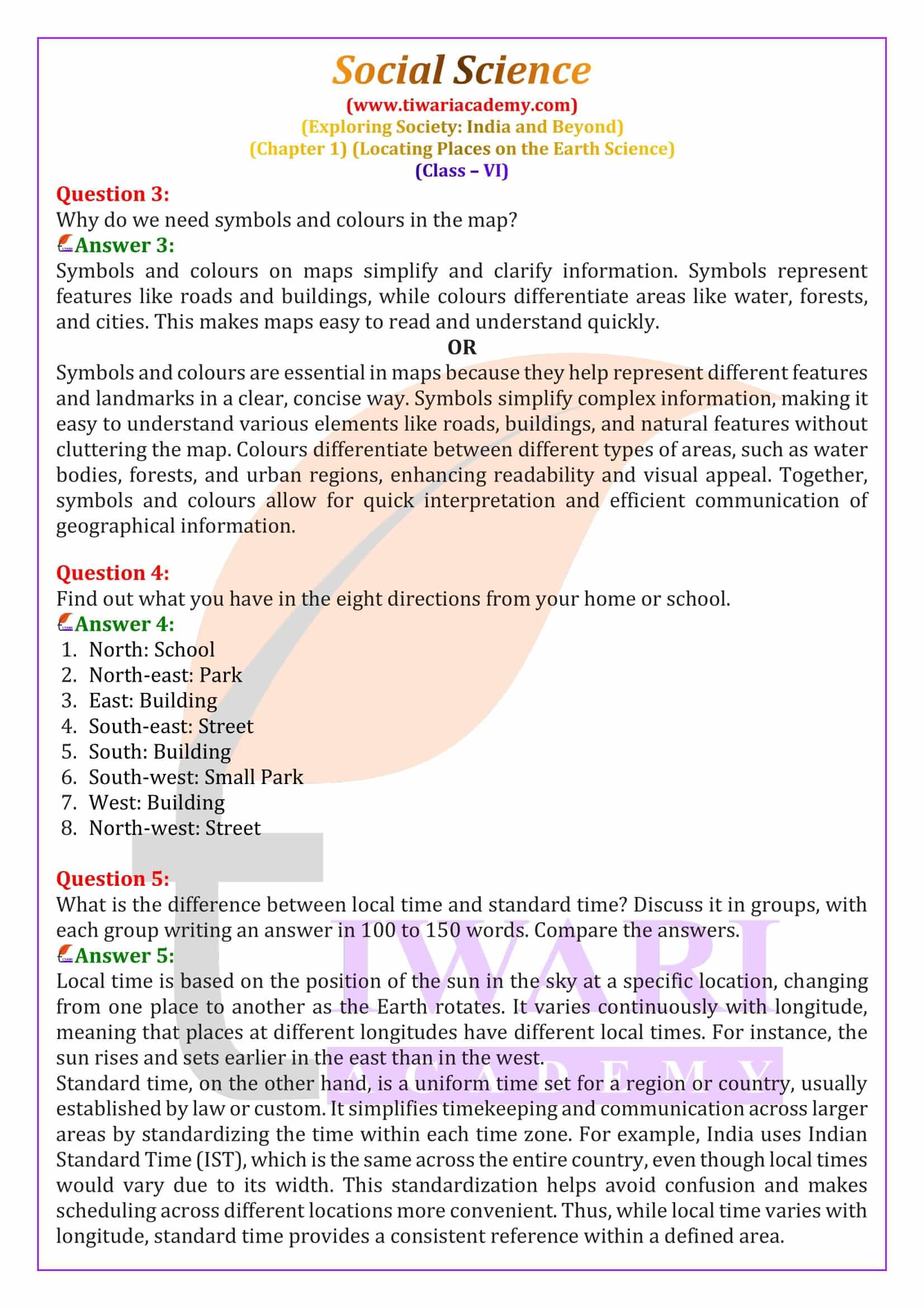 Class 6 Social Science Chapter 1 all question answers