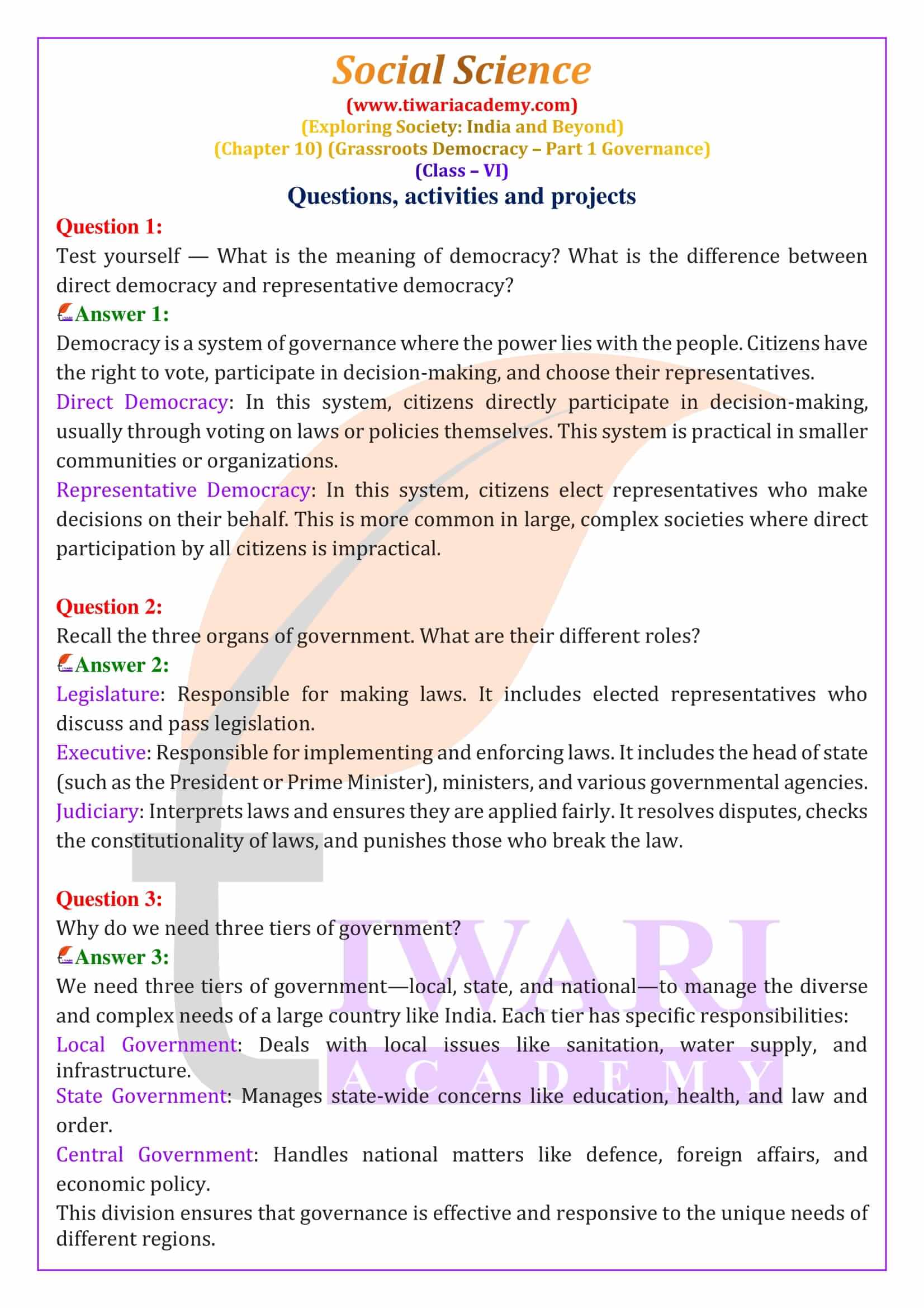 Class 6 Social Science Chapter 10 Solutions