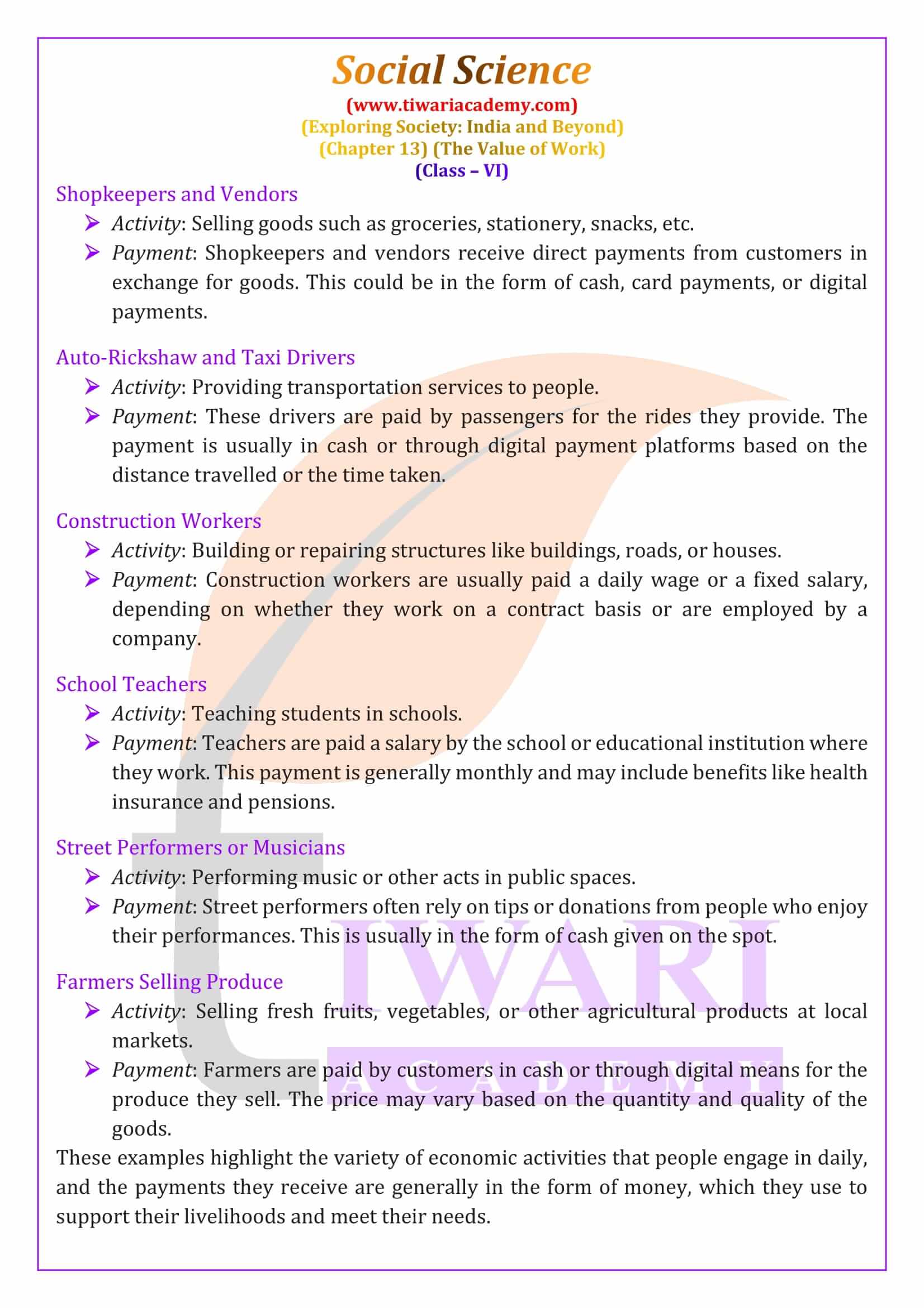 Class 6 Social Science Chapter 13 Exercises