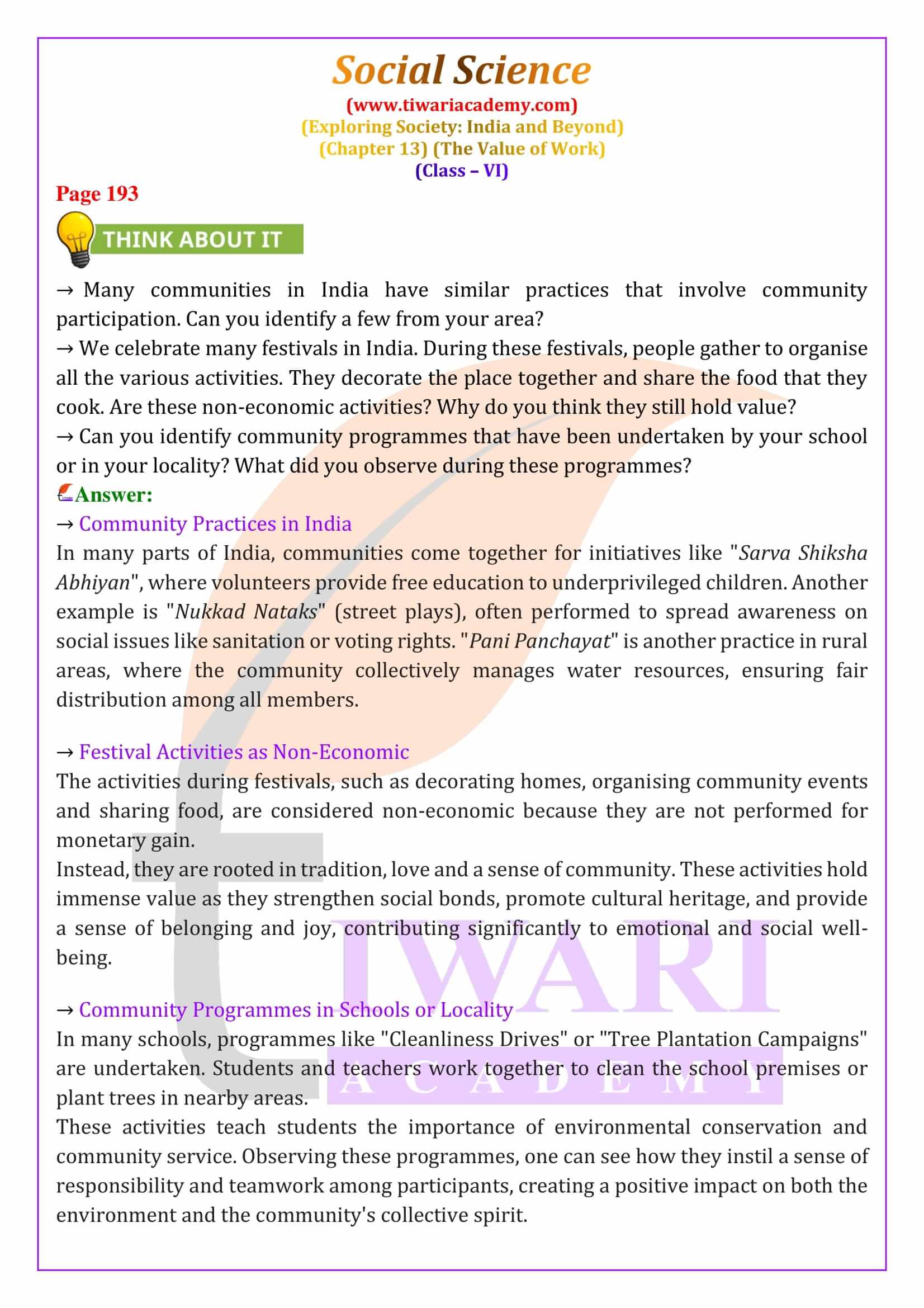 Class 6 Social Science Chapter 13 Exercises