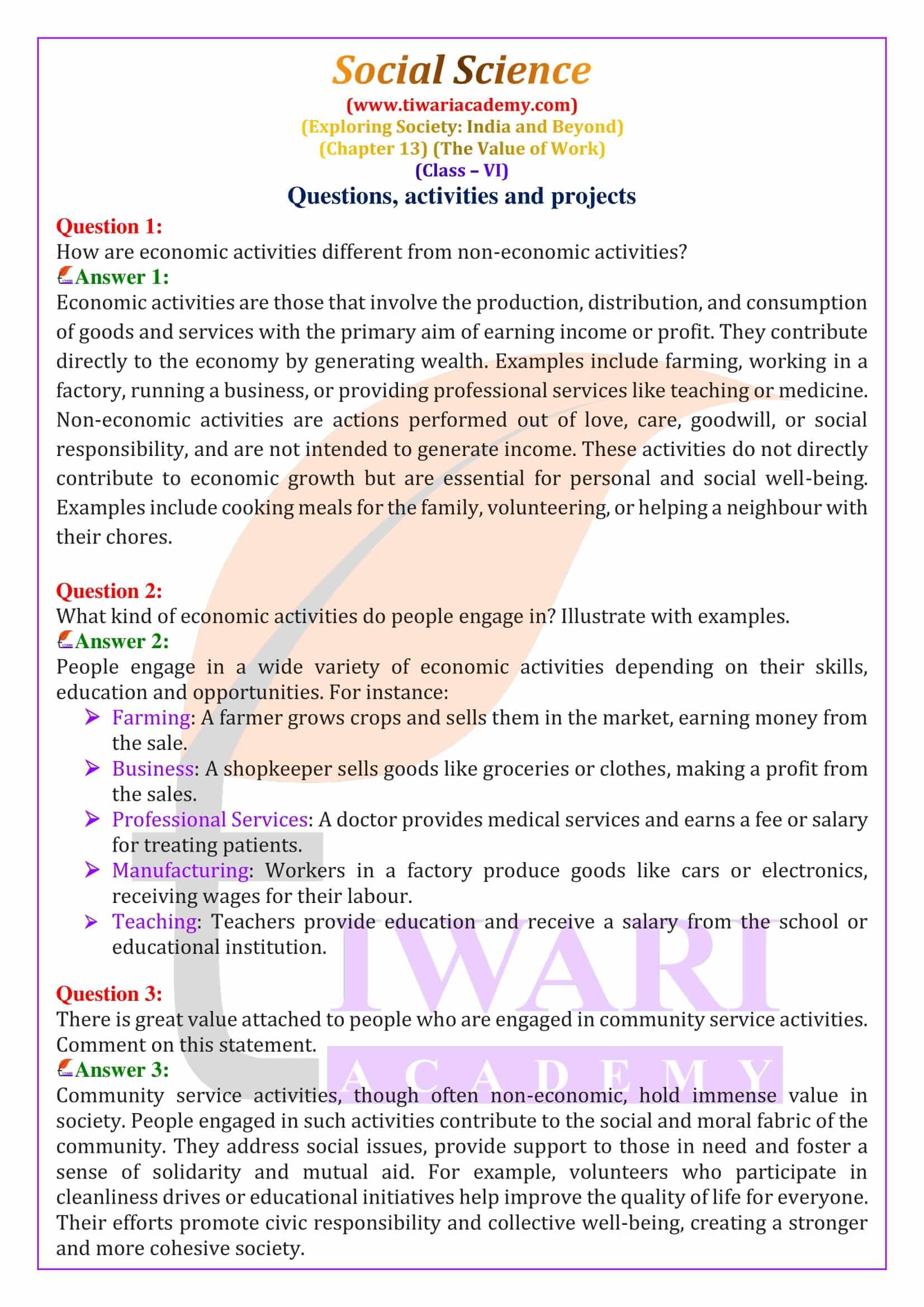 Class 6 Social Science Chapter 13 in English Medium