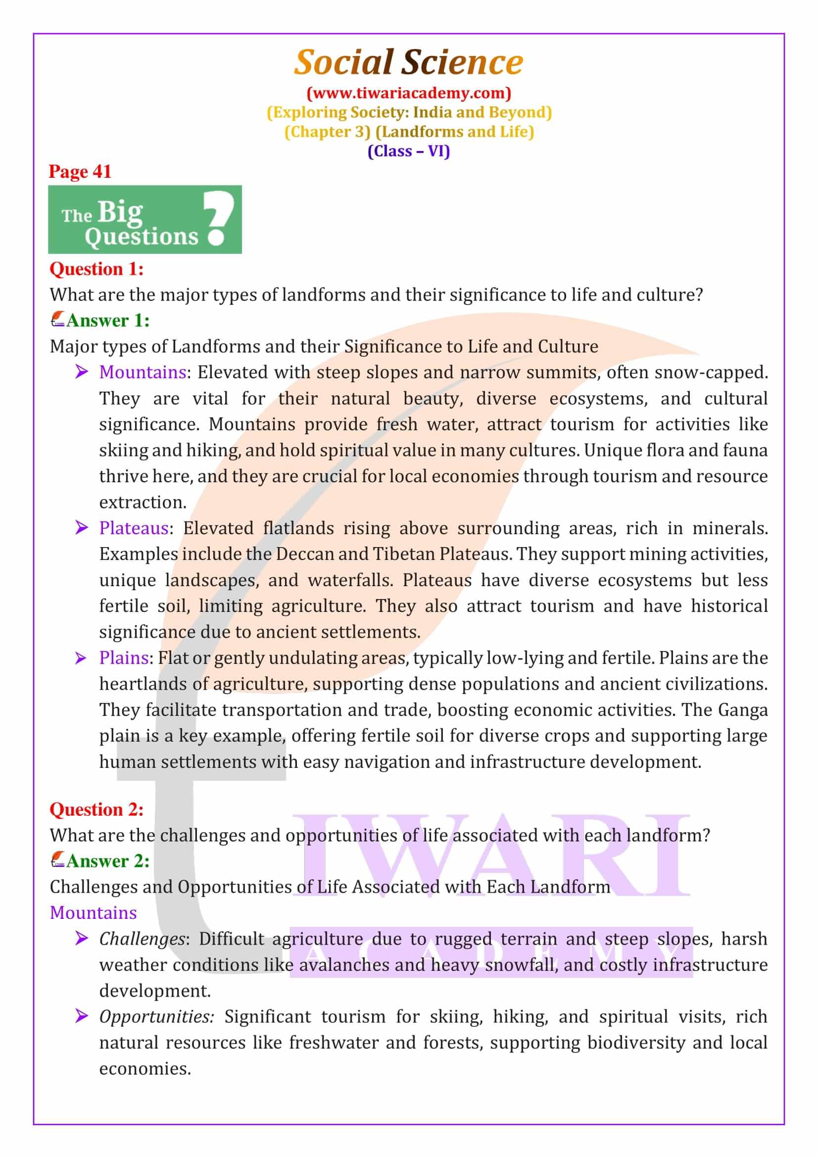 Class 6 Social Science Chapter 3 Landforms and Life