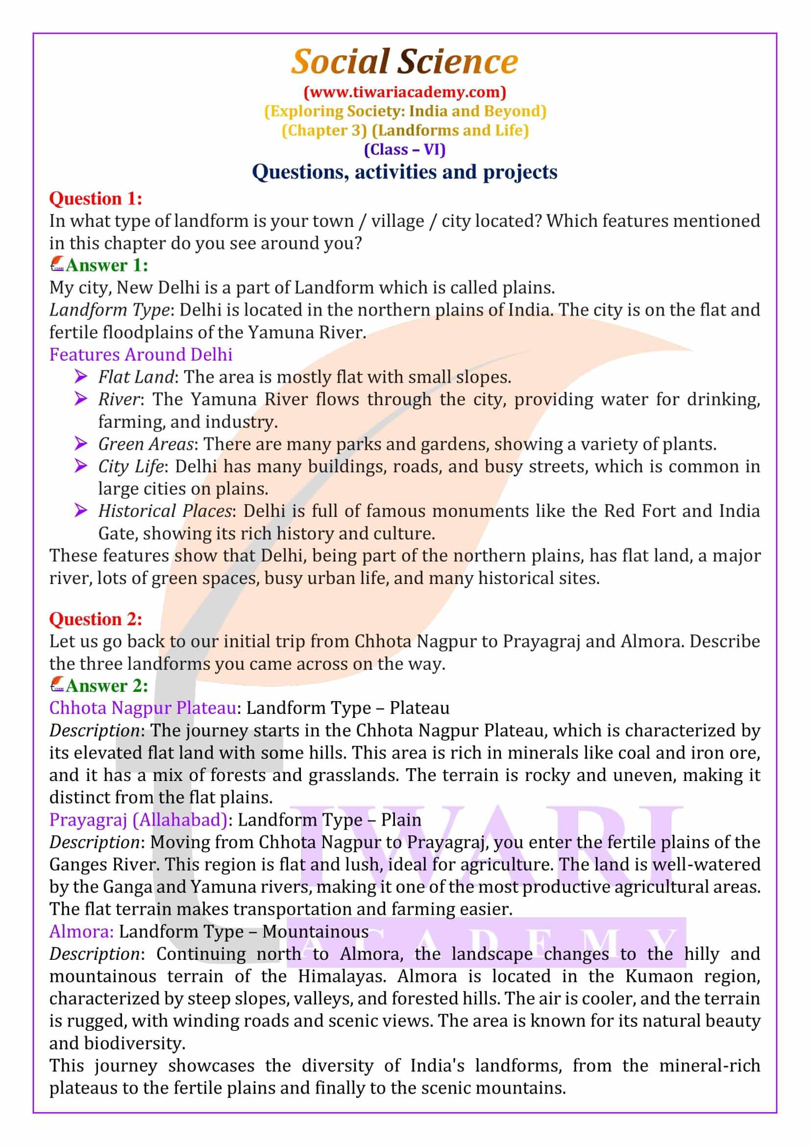 Class 6 Social Science Chapter 3 Question Answers free