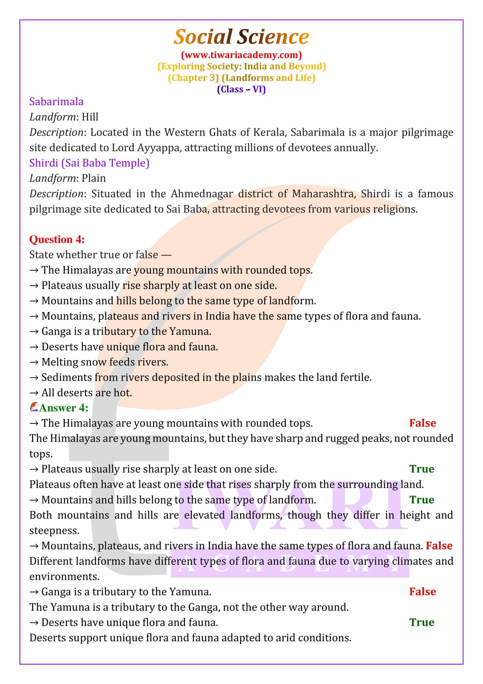 Class 6 Social Science Chapter 3 Exercises answers