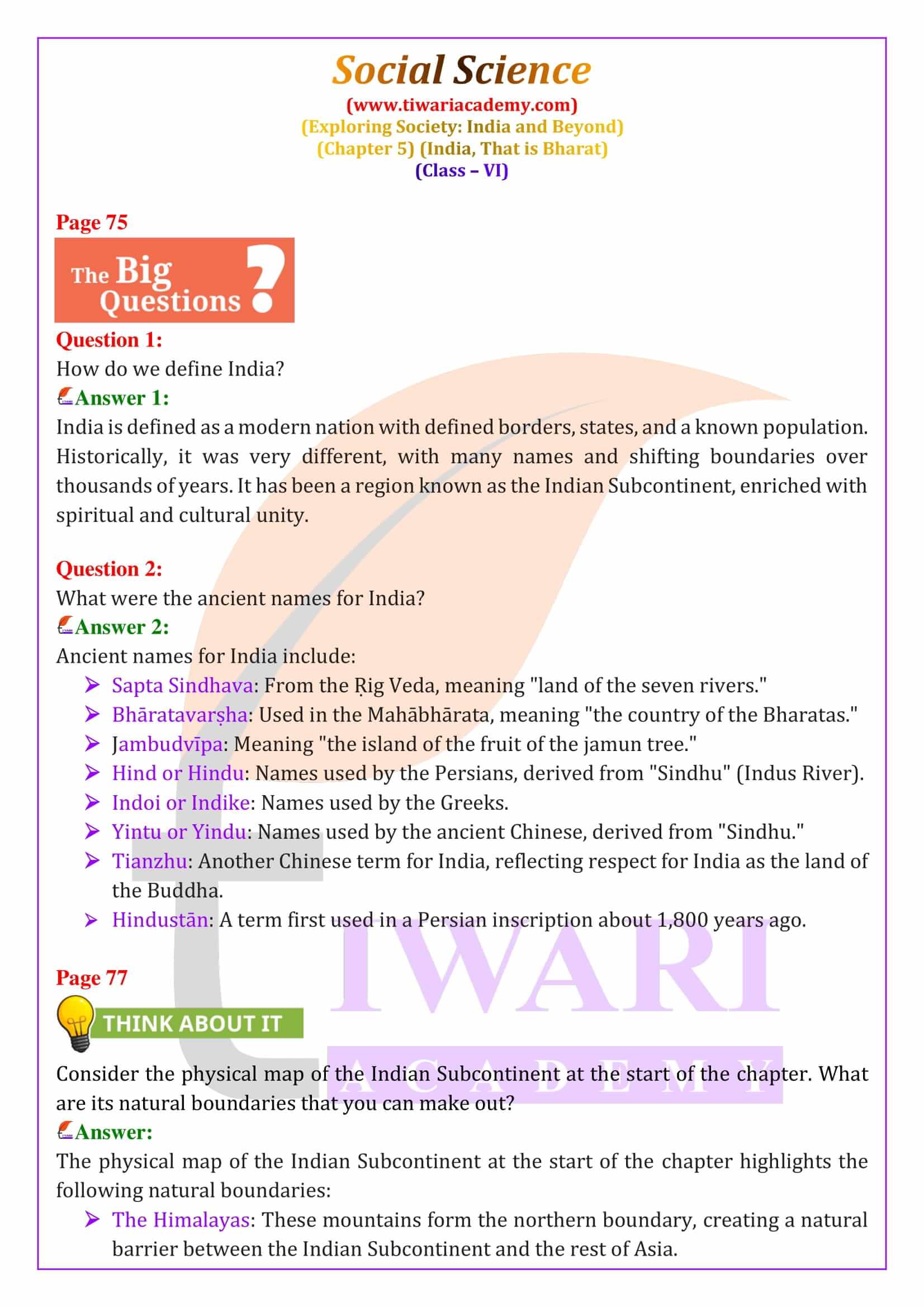 NCERT Solutions for Class 6 Social Science Chapter 5