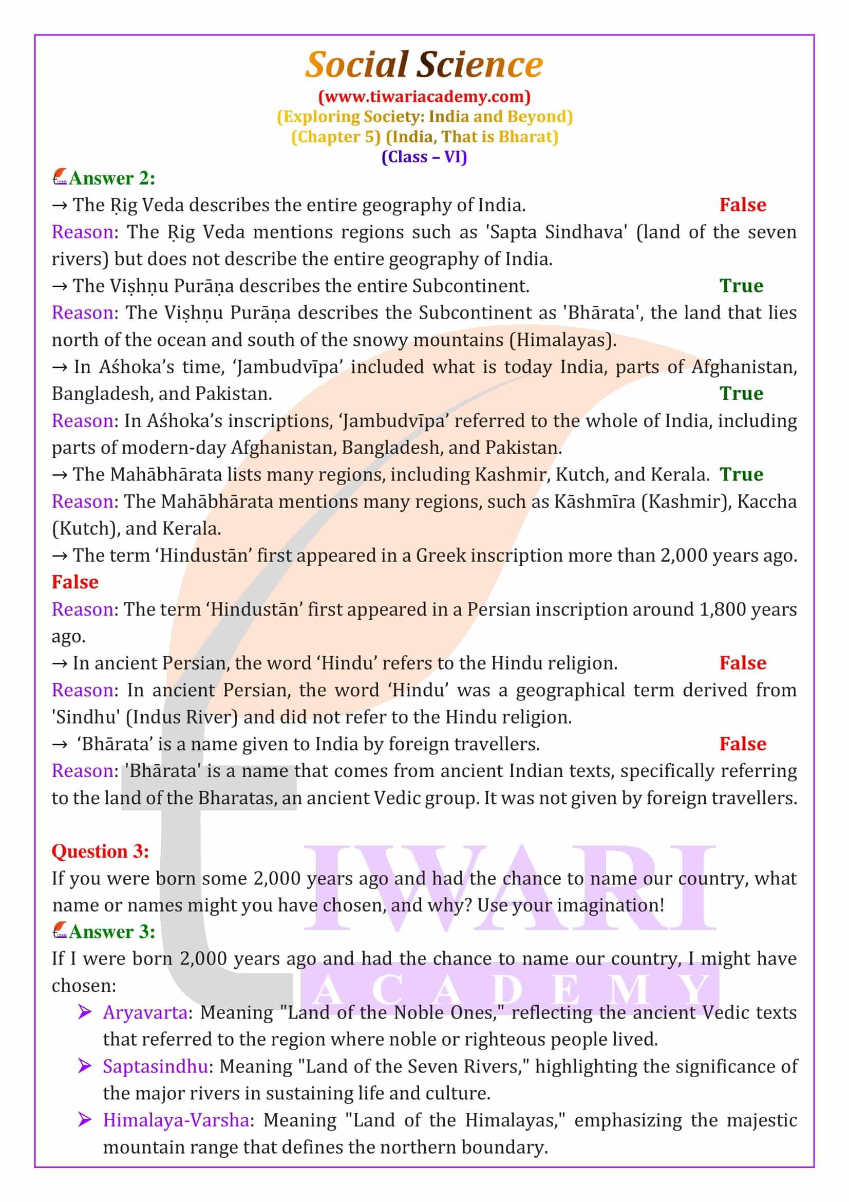 Class 6 Social Science Chapter 5 Free Solutions