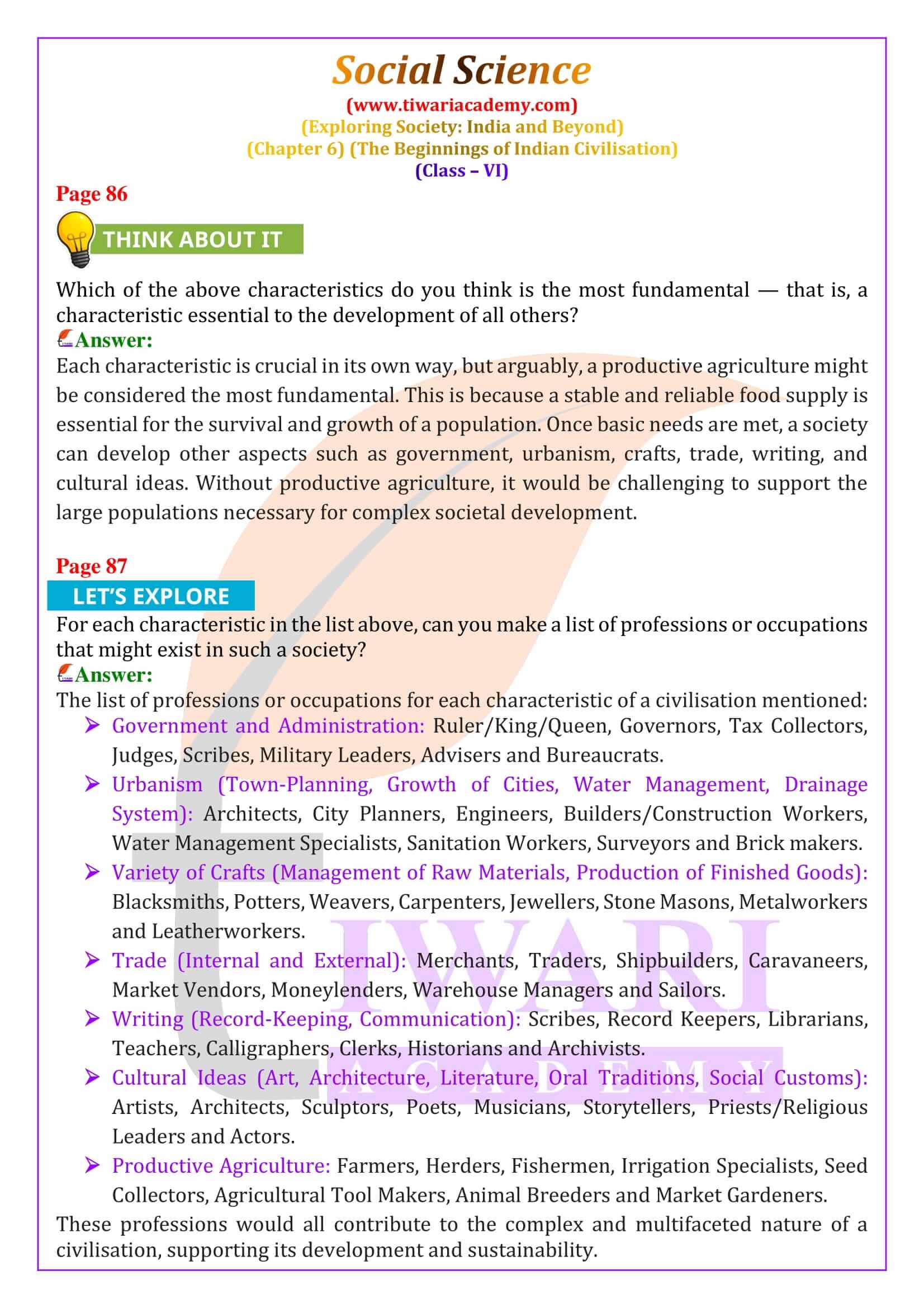 NCERT Solutions for Class 6 Social Science Chapter 6 in English Medium