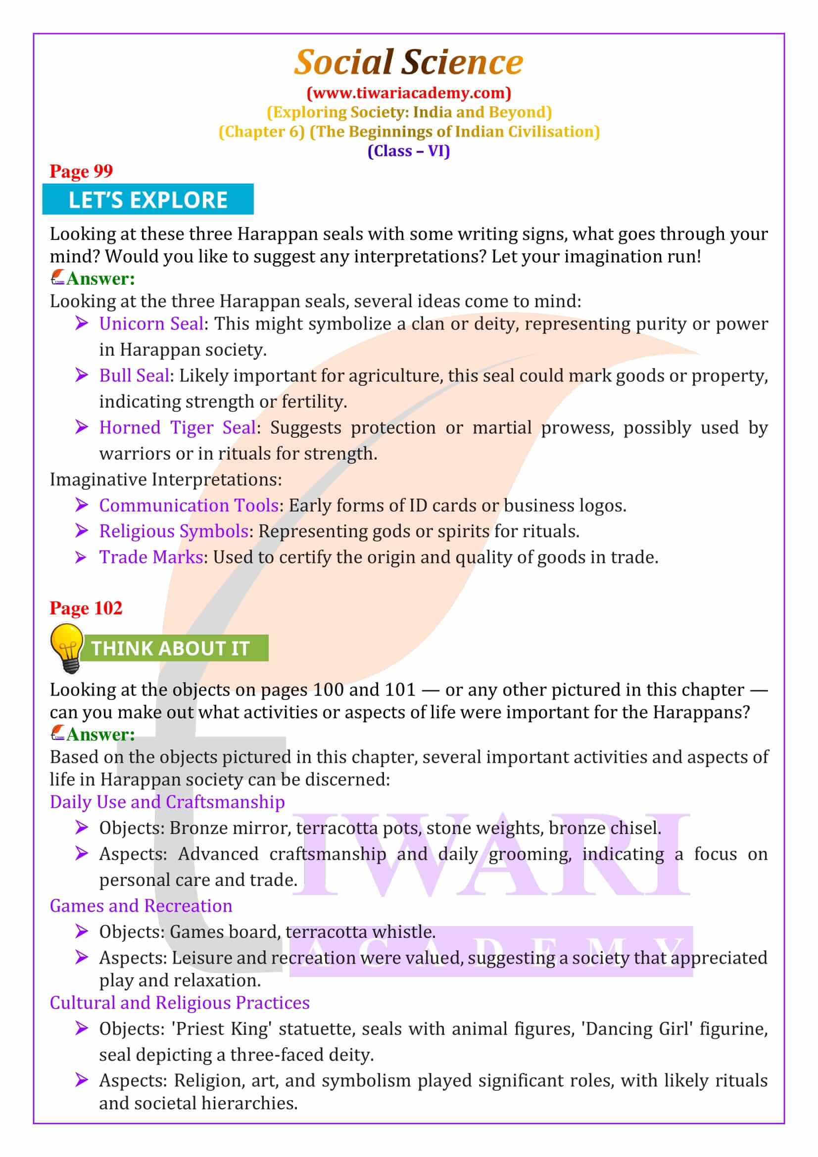 Class 6 Social Science Chapter 6 Answer guide