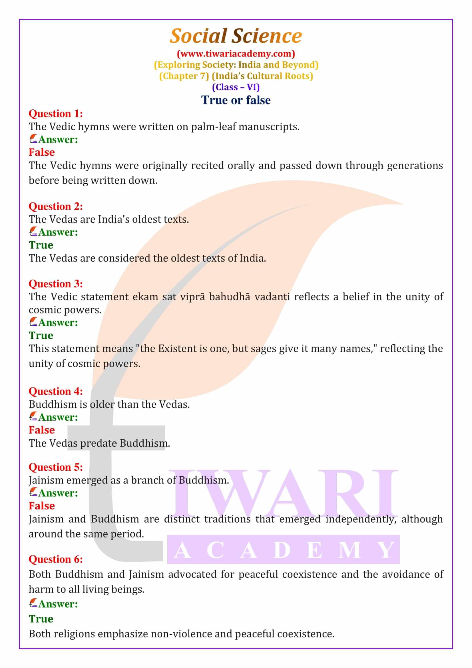 Class 6 Social Science Chapter 7 Question Answers in English