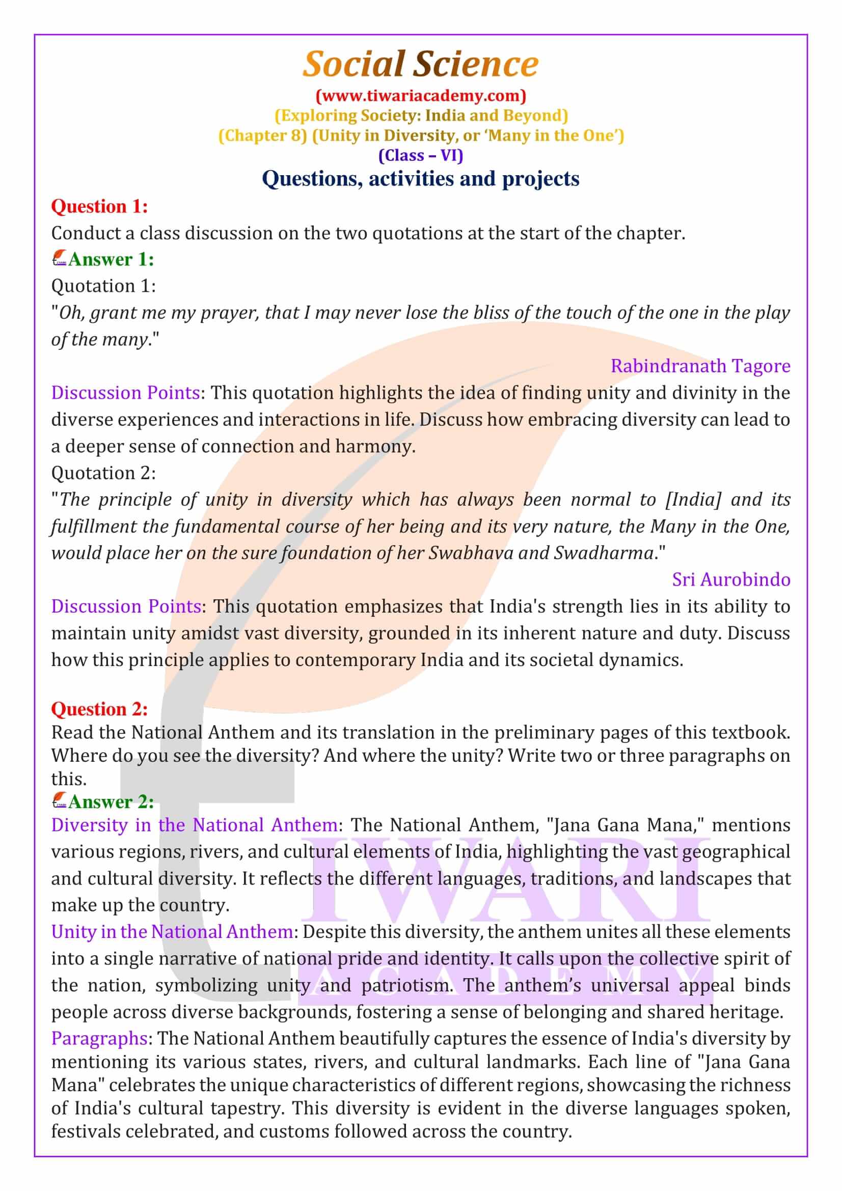 Class 6 Social Science Chapter 8 Free answers