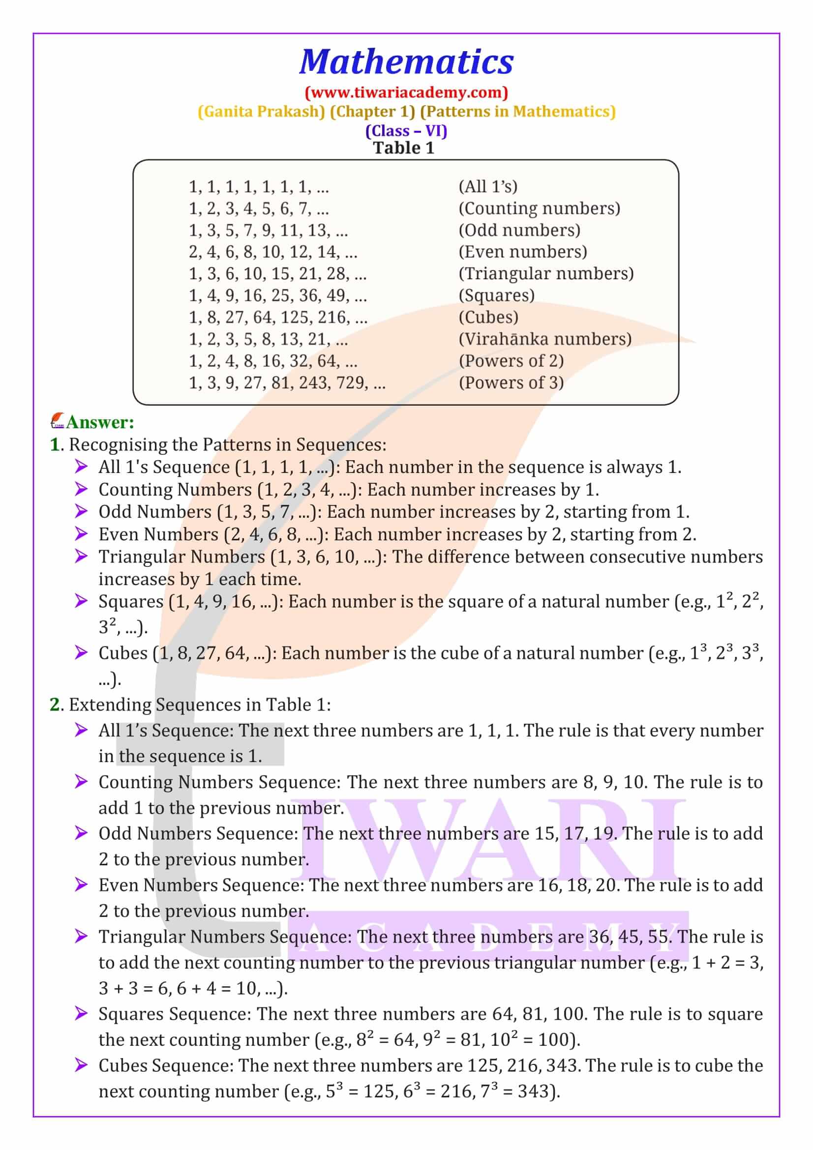 NCERT Solutions for Class 6 Maths Ganita Prakash Chapter 1 in English Medium