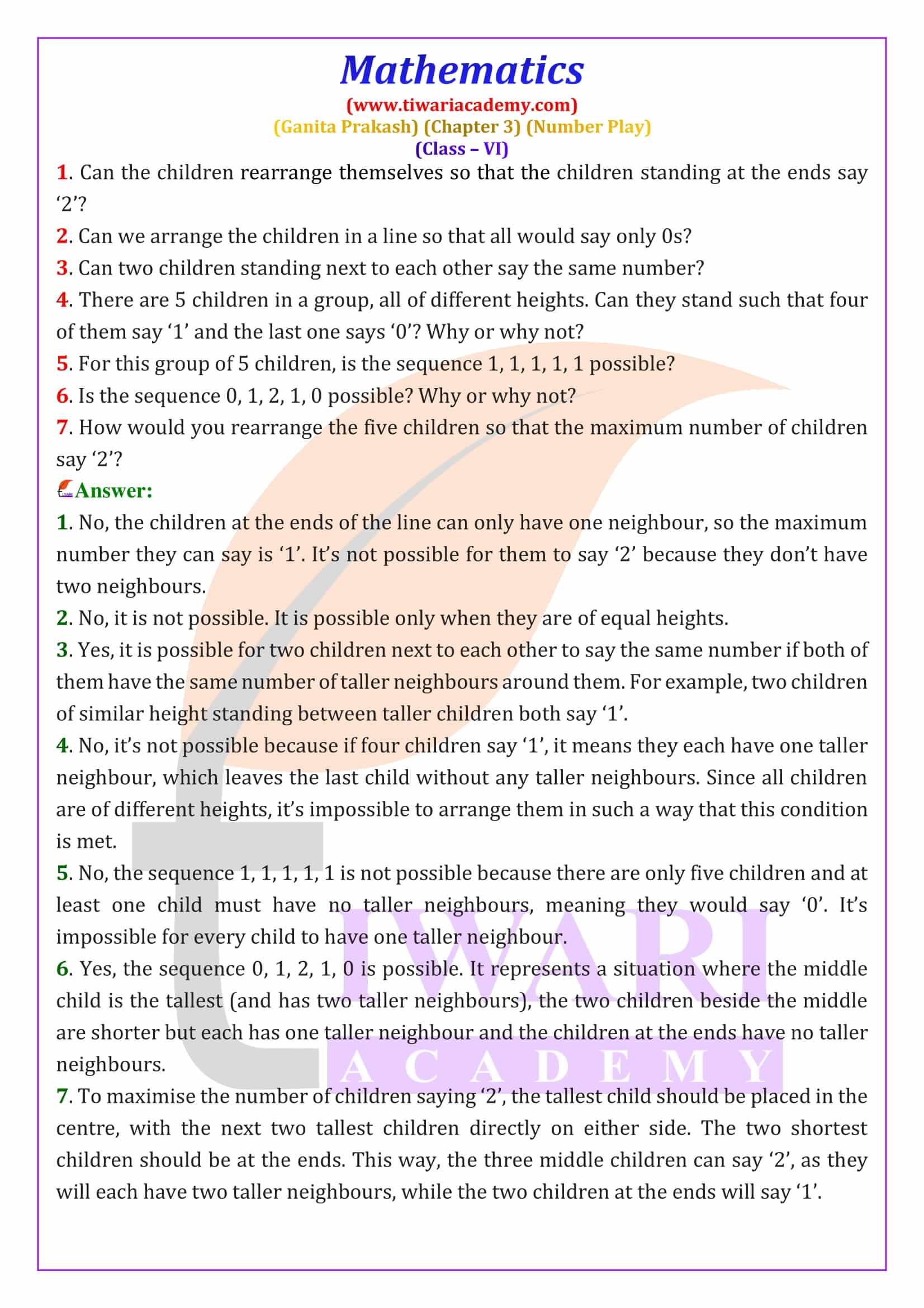 NCERT Solutions for Class 6 Maths Ganita Prakash Chapter 3 in English Medium