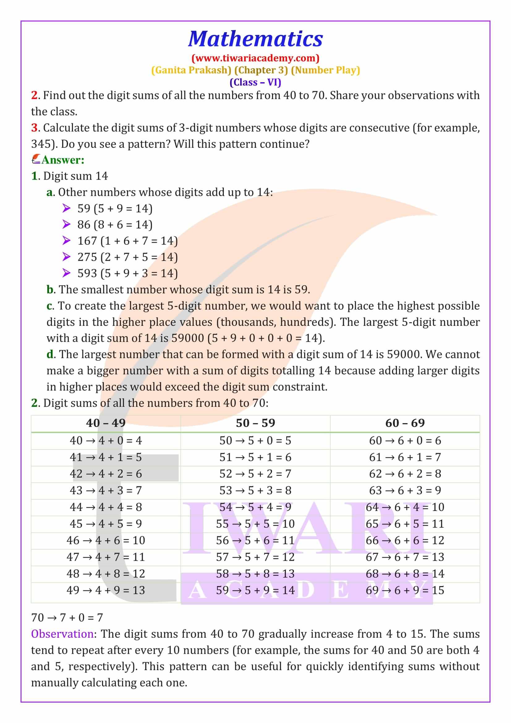 NCERT Solutions for Class 6 Maths Ganit Prakash Chapter 3 Answers