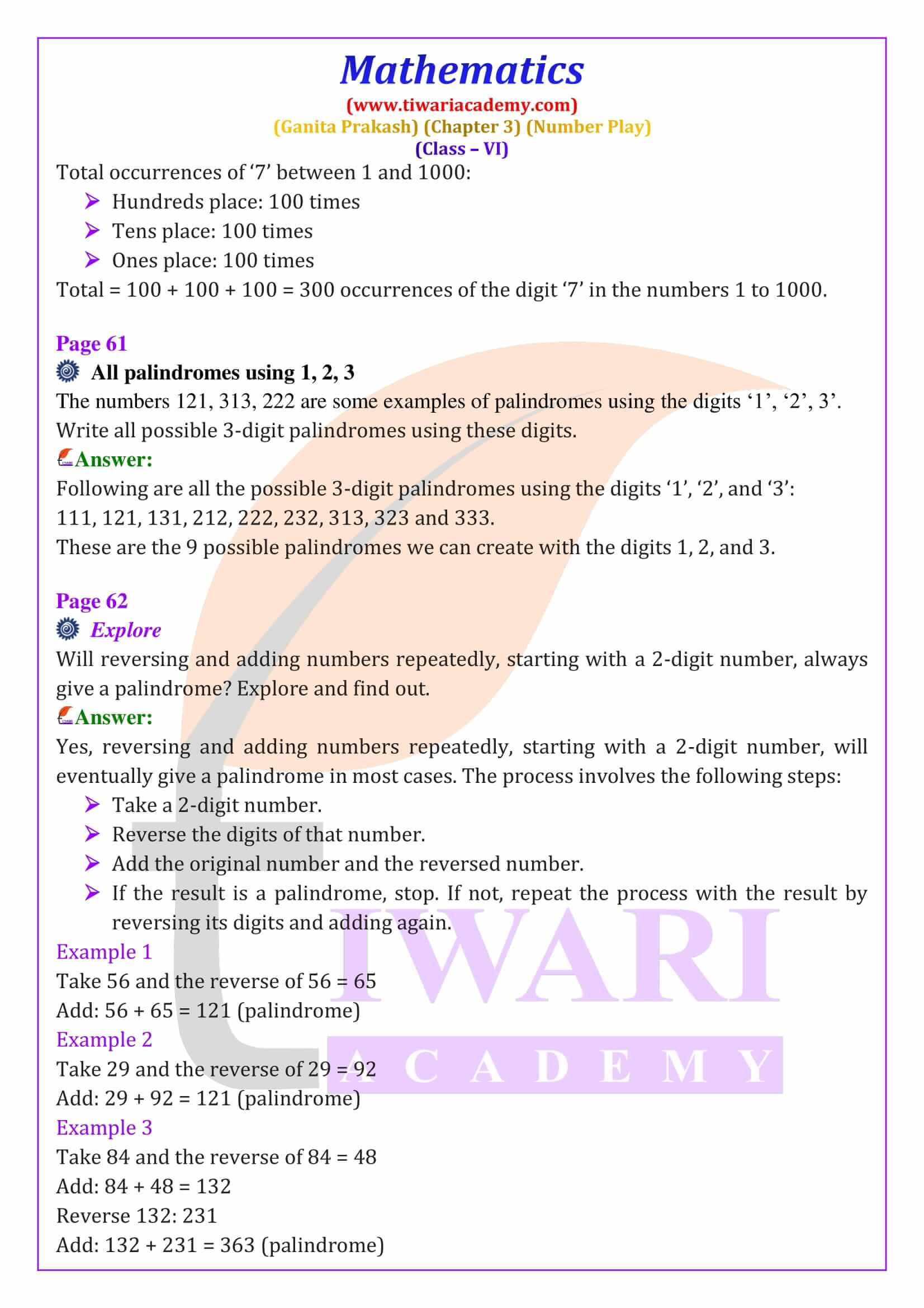 NCERT Solutions for Class 6 Maths Ganit Prakash Chapter 3 Guide in English