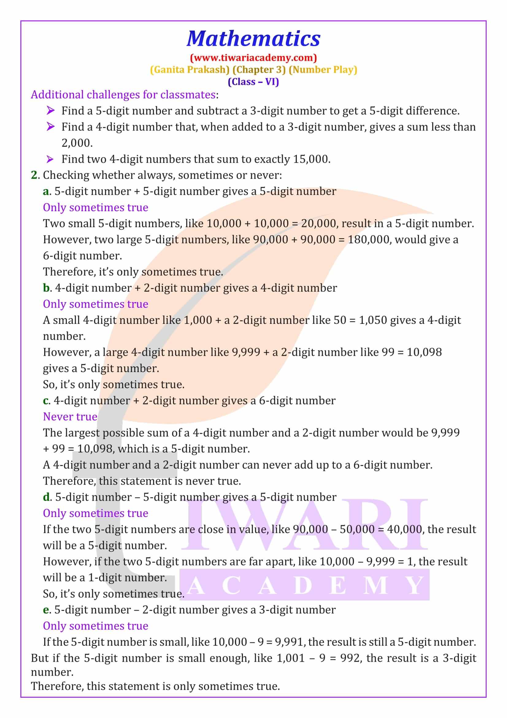 Class 6 Maths Ganit Prakash Chapter 3 Answers of exercises