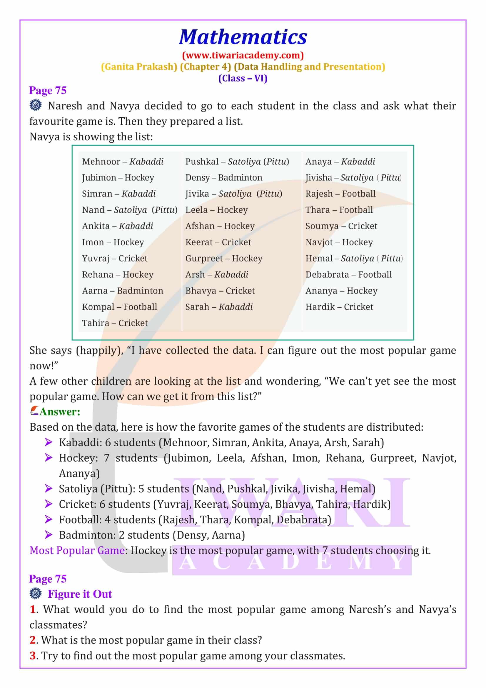 Class 6 Maths Ganita Prakash Chapter 4 Data Handling and Presentation