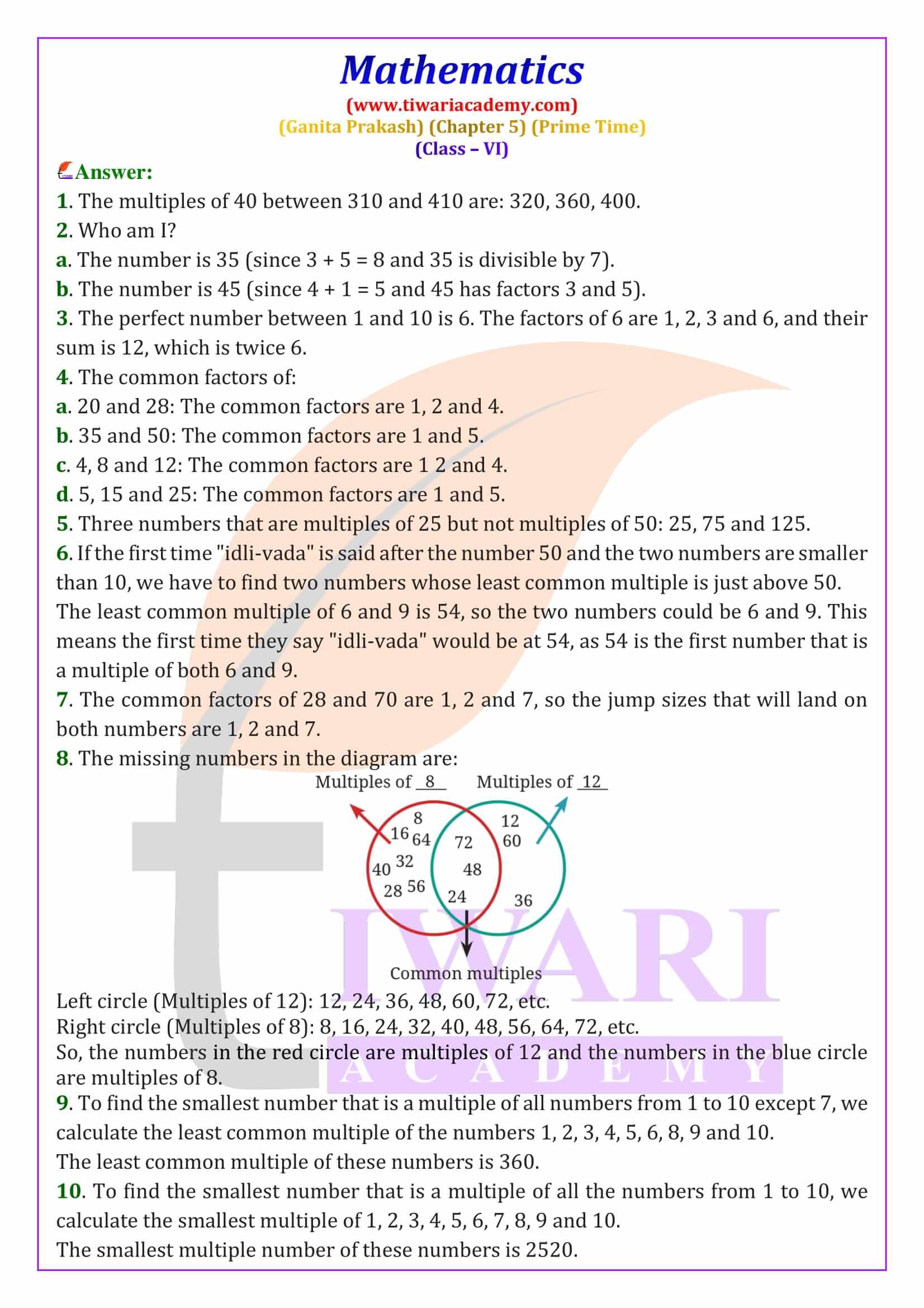 NCERT Solutions for Class 6 Maths Ganita Prakash Chapter 5 all answers