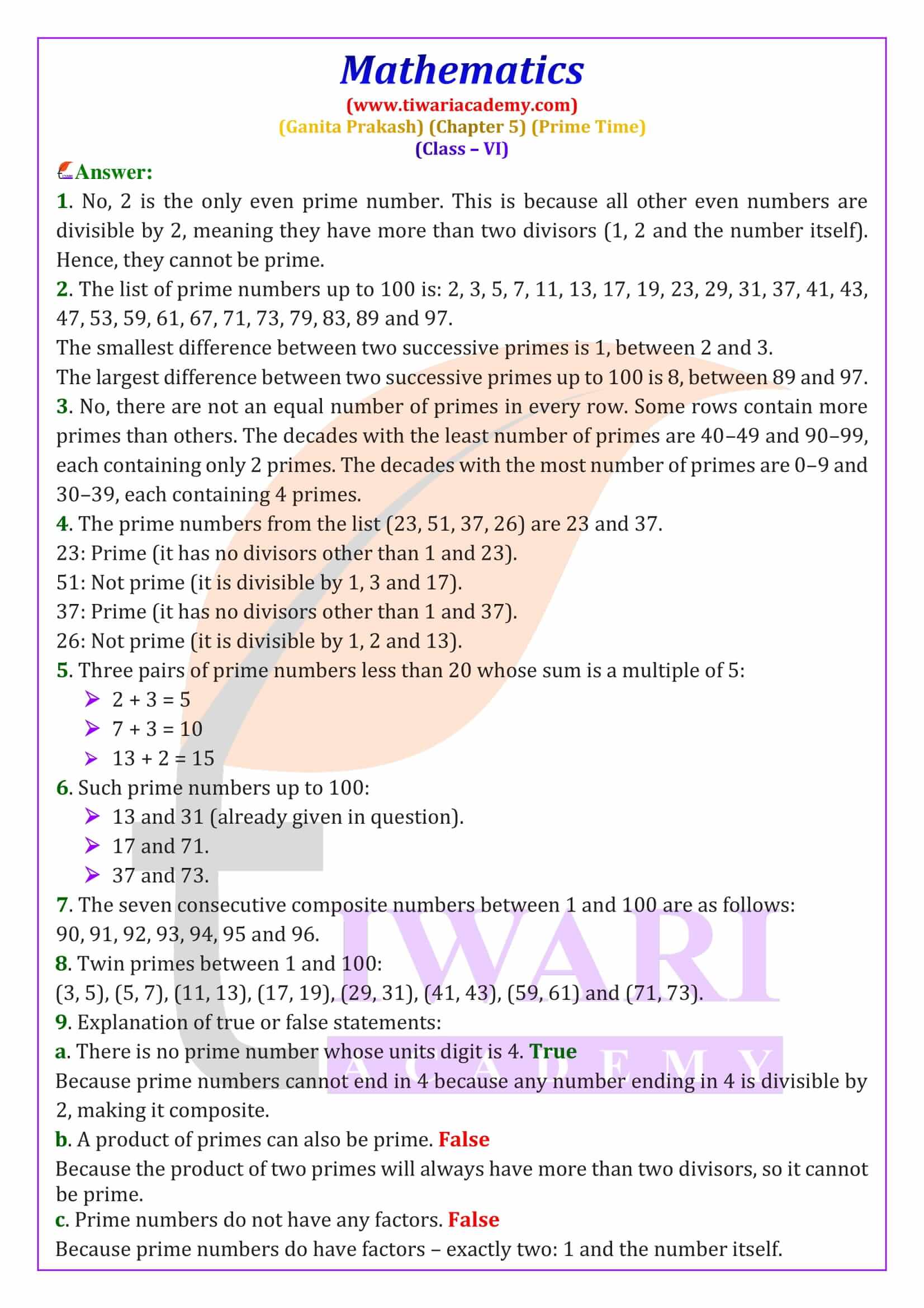 NCERT Solutions for Class 6 Maths Ganita Prakash Chapter 5 Guide in English