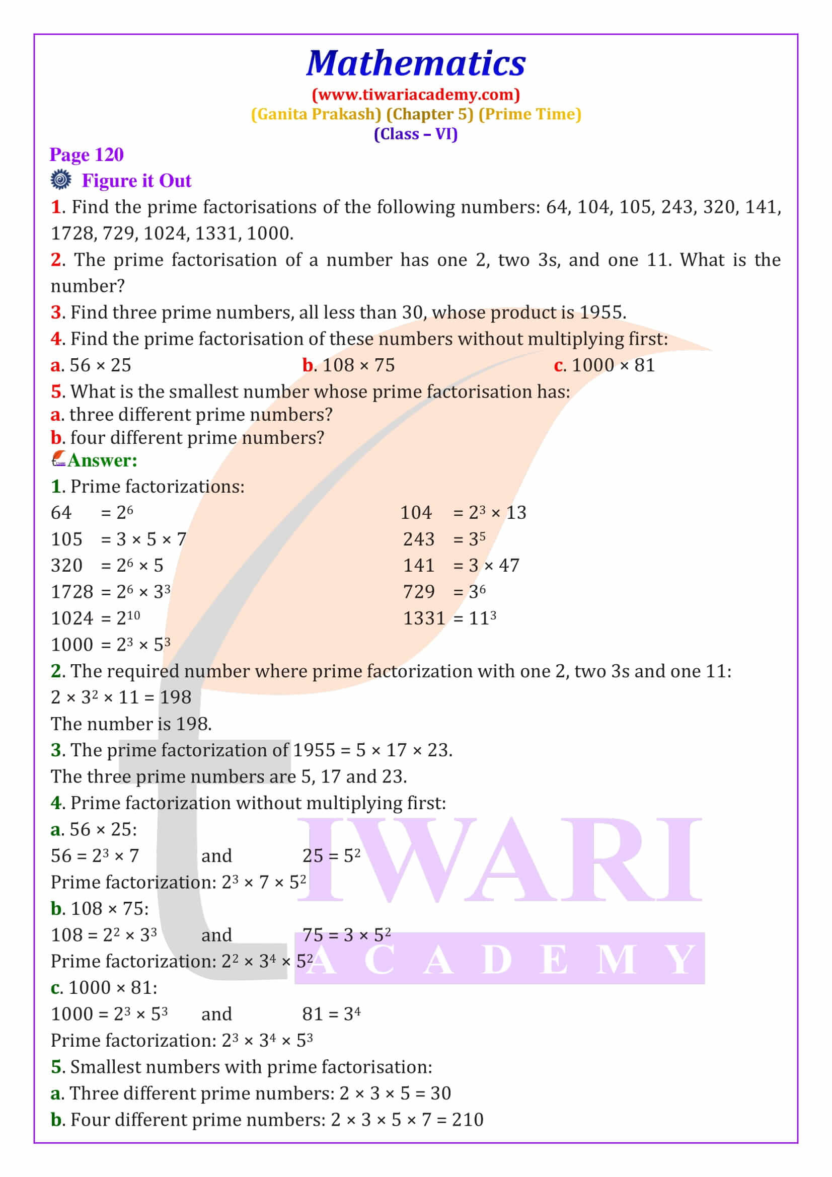 Class 6 Maths Ganit Prakash Chapter 5 Exercises