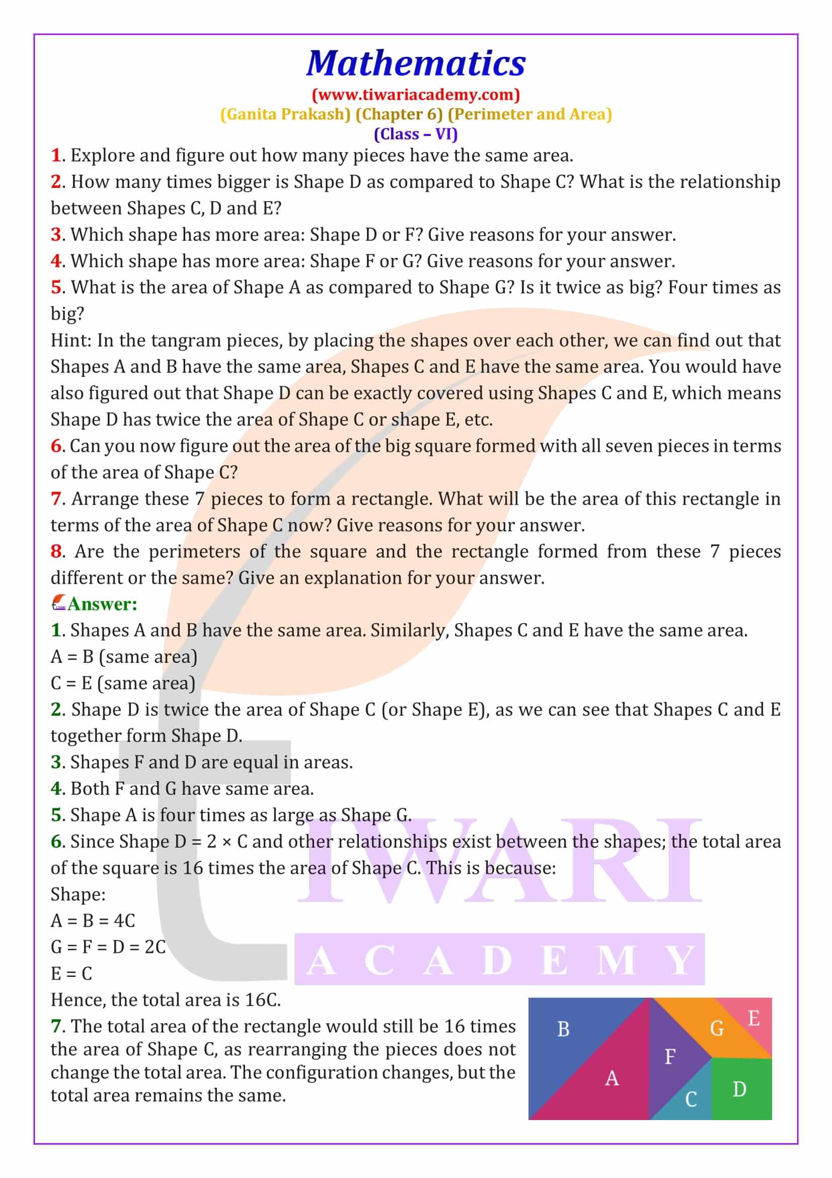 Class 6 Maths Ganita Prakash Chapter 6 Exercises