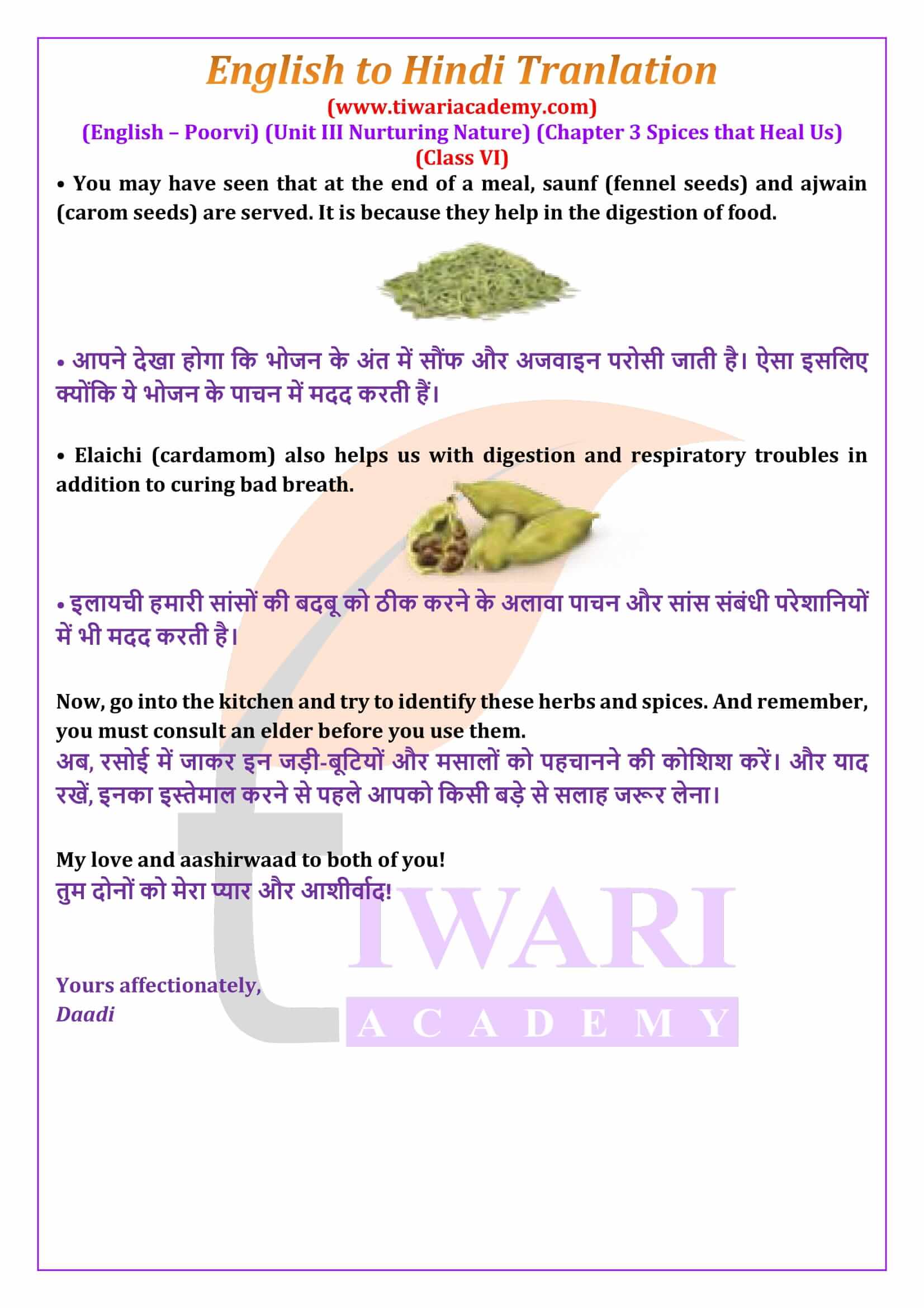 Class 6 English Poorvi Unit 3 Chapter 3 English to Hindi Translation