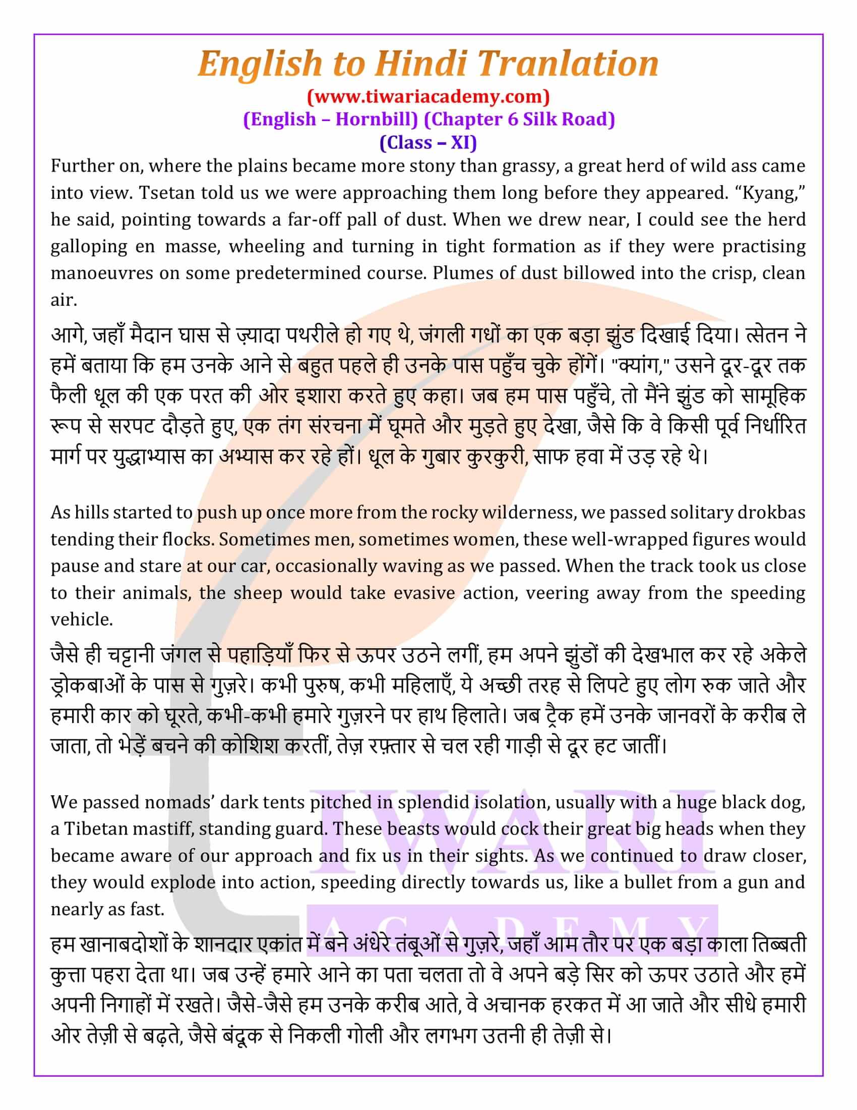 Class 11 English Hornbill Chapter 6 Silk Road Hindi Medium