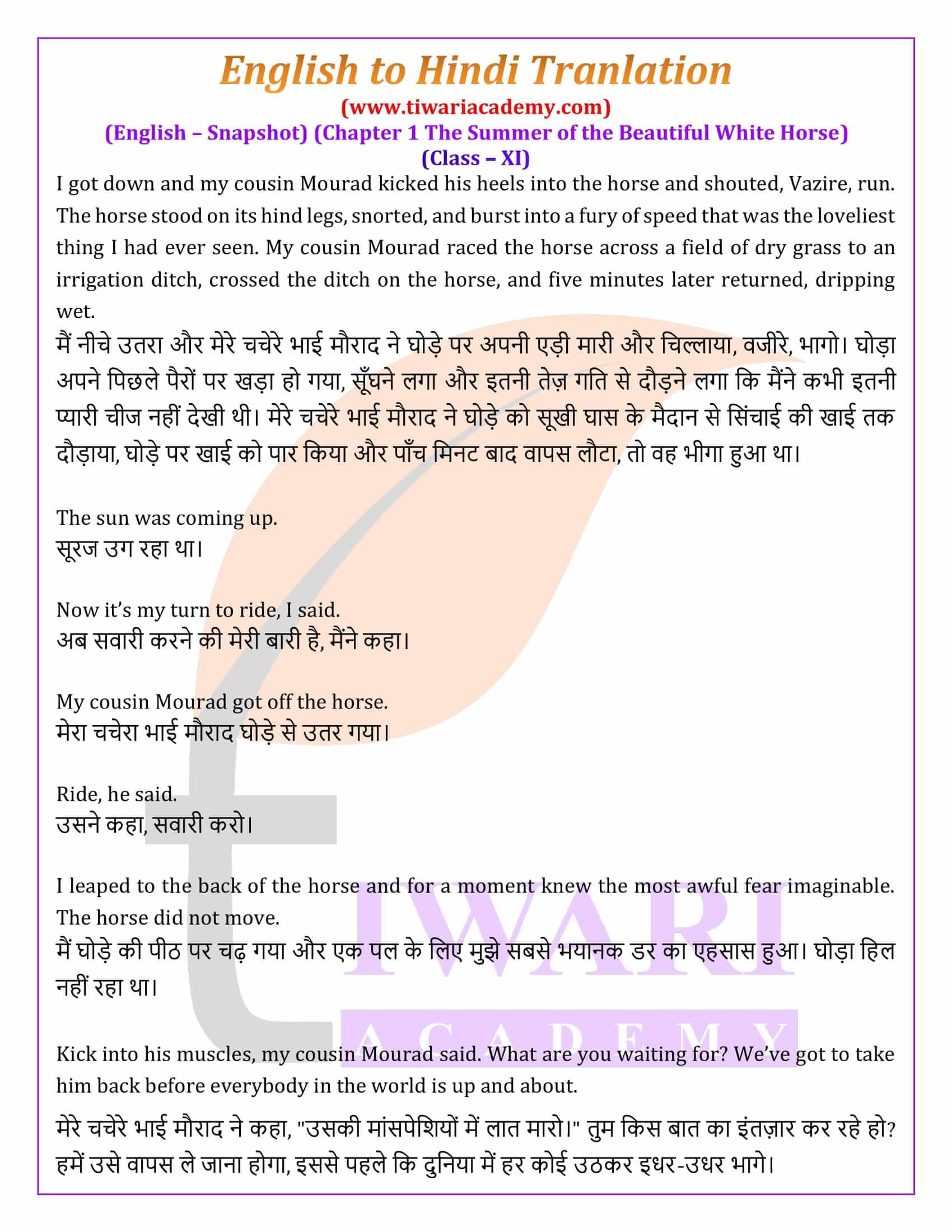 Class 11 English Snapshots Chapter 1 English - Hindi