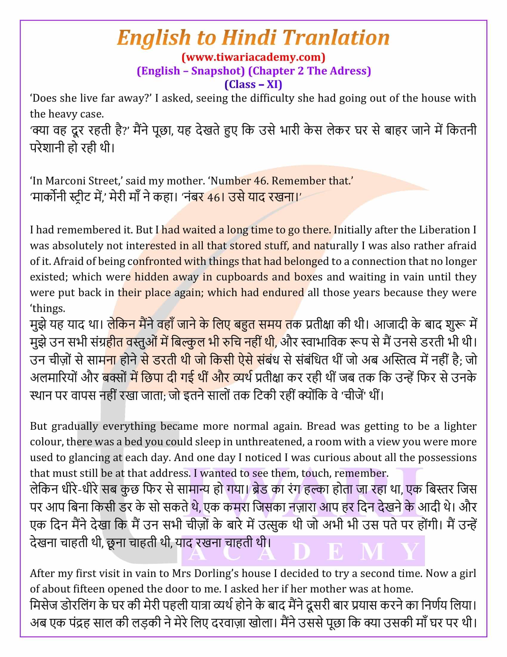 Class 11 English Snapshots Chapter 2 in Hindi