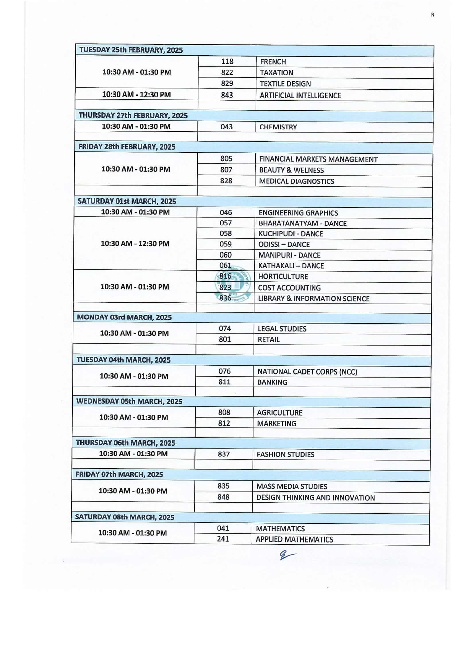 CBSE Date Sheet for Class 12 Session 2025 Board Exams